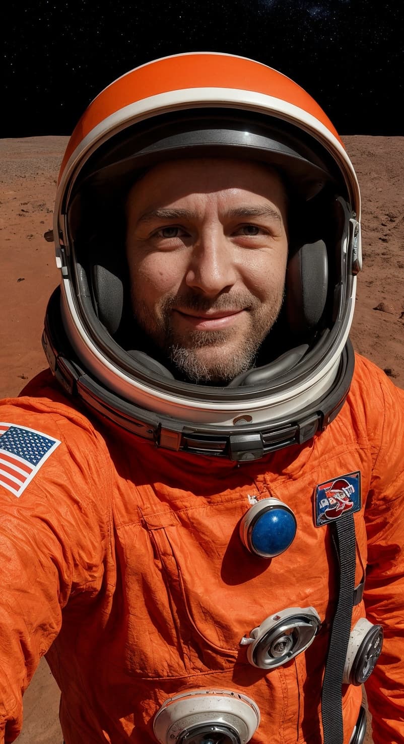 Astronaut taking an upvio vitals scan in Mars